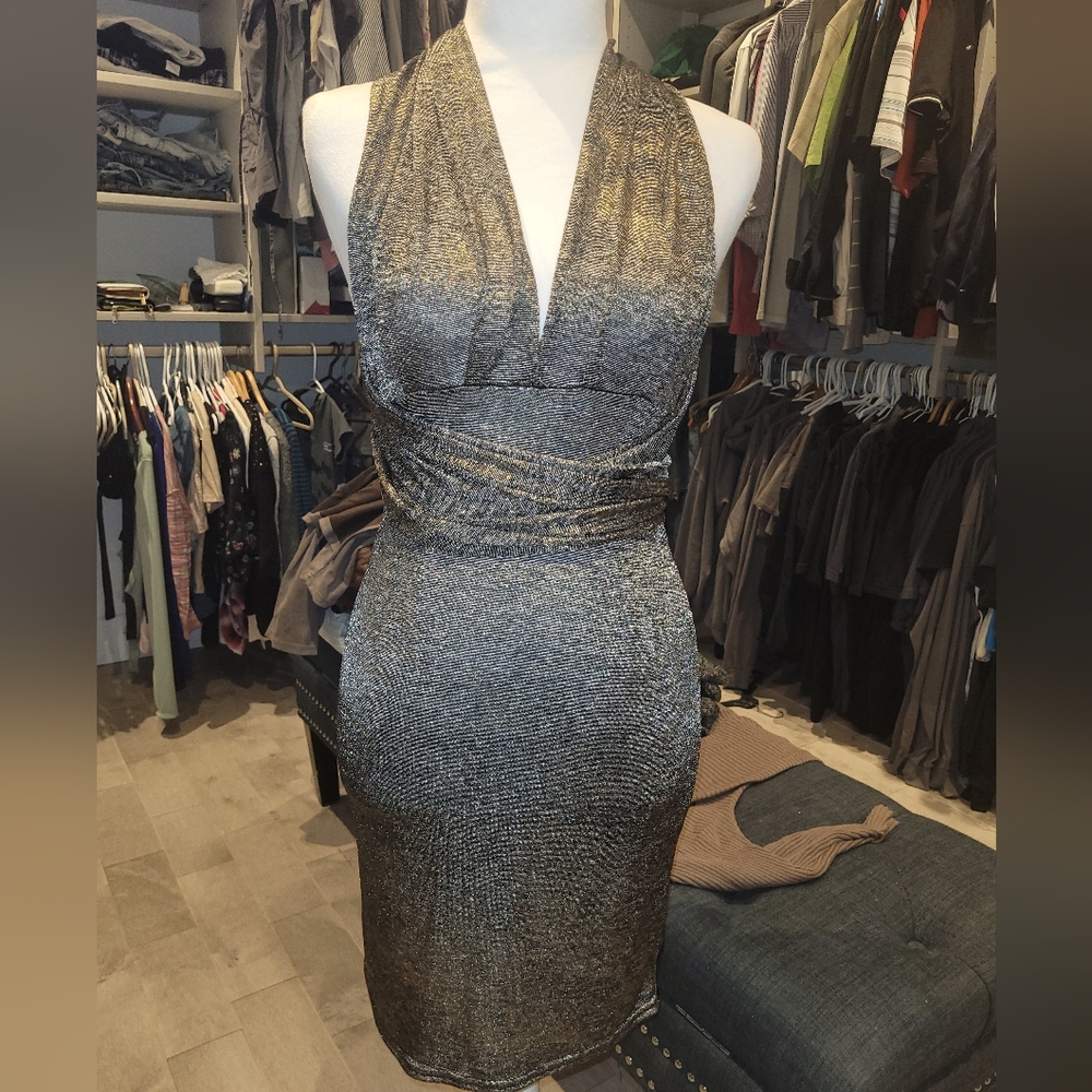 Elegant Backless Metallic Dress Small